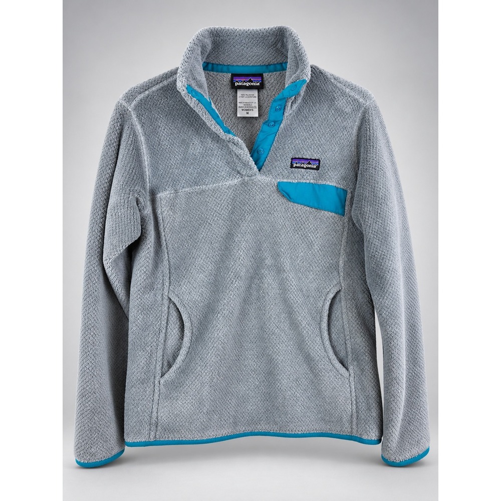 Patagonia Re-Tool Snap-T Pullover Women M Grey Teal Polartec Fleece Sweater